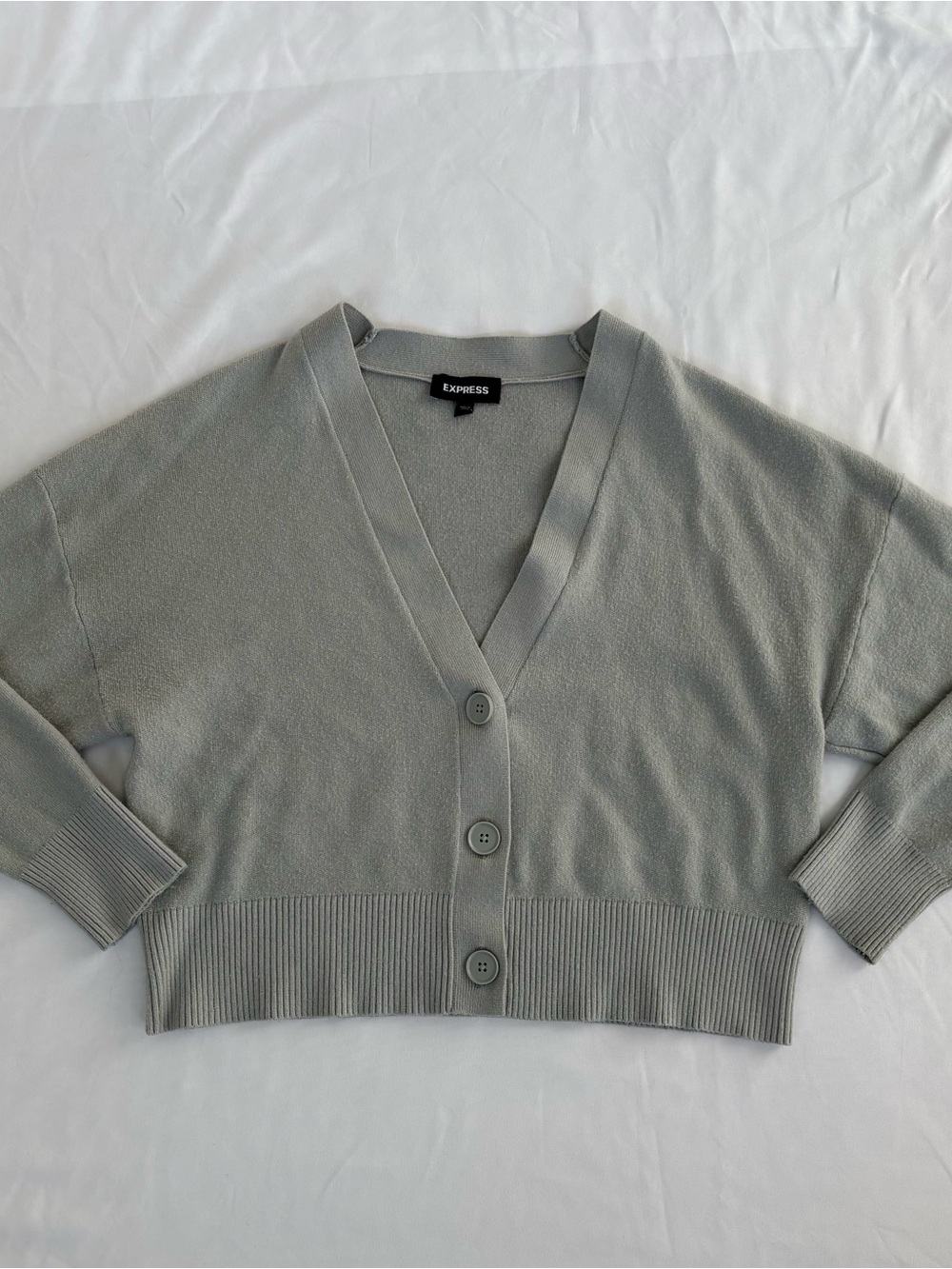 Express Light Gray V-Neck Button Front Cardigan